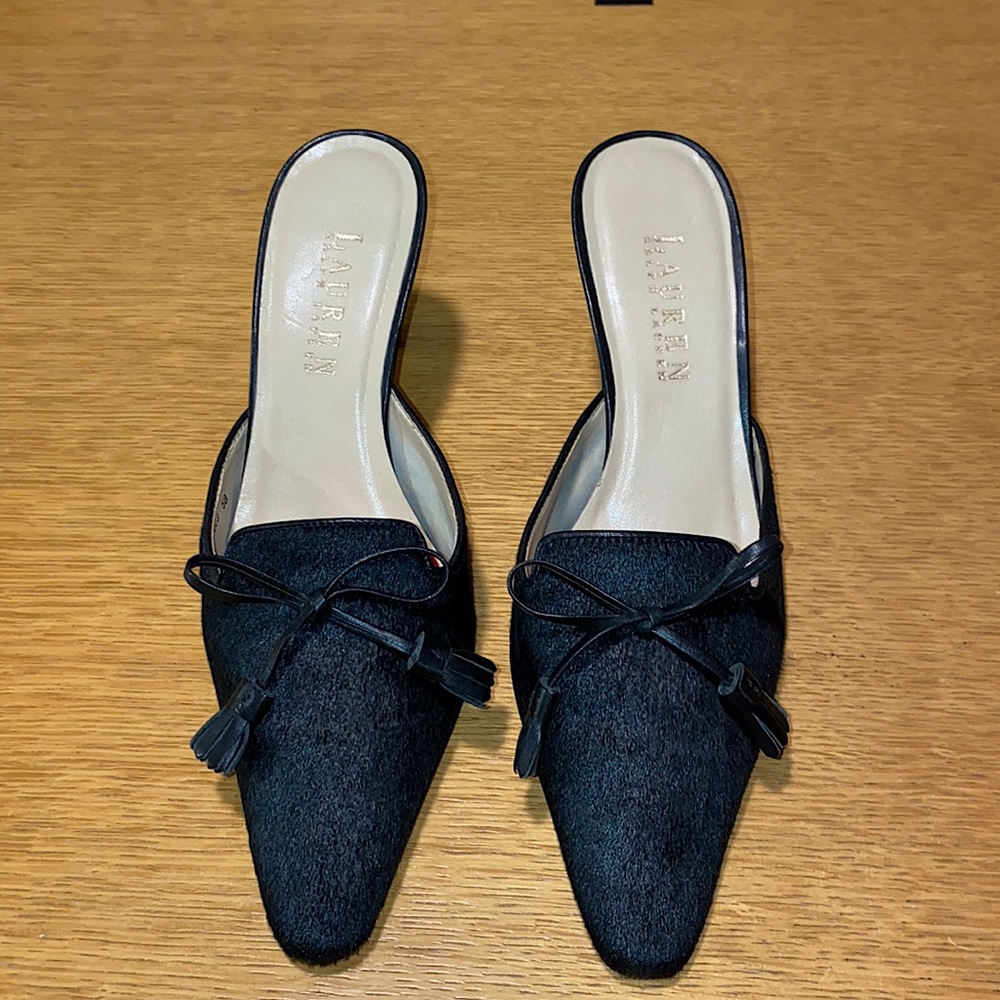 Ralph Lauren Cornelia Kitten Heels Mule Shoes Women’s US 5B Black Calf Hair 7cm